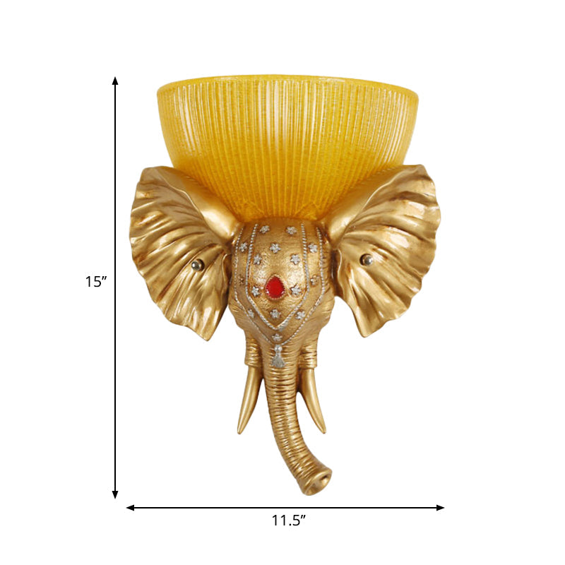Vivolux | Kolonial Bowl Wandmontage Verlichting Amber Glas 1 Kops Wandlamp met Wit/Gouden Olifantsneus naar Links/Rechts