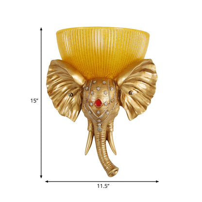 Vivolux | Kolonial Bowl Wandmontage Verlichting Amber Glas 1 Kops Wandlamp met Wit/Gouden Olifantsneus naar Links/Rechts