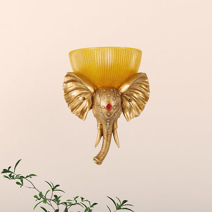 Vivolux | Kolonial Bowl Wandmontage Verlichting Amber Glas 1 Kops Wandlamp met Wit/Gouden Olifantsneus naar Links/Rechts