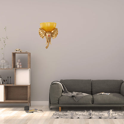 Vivolux | Kolonial Bowl Wandmontage Verlichting Amber Glas 1 Kops Wandlamp met Wit/Gouden Olifantsneus naar Links/Rechts