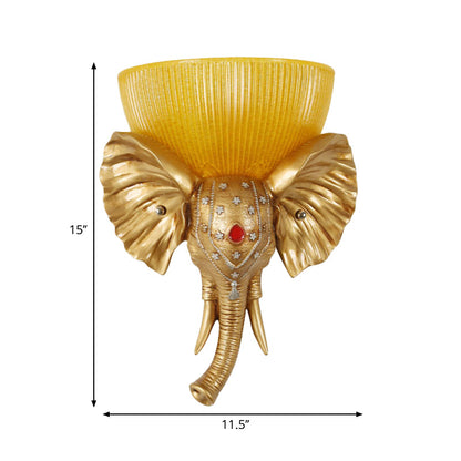 Vivolux | Kolonial Bowl Wandmontage Verlichting Amber Glas 1 Kops Wandlamp met Wit/Gouden Olifantsneus naar Links/Rechts