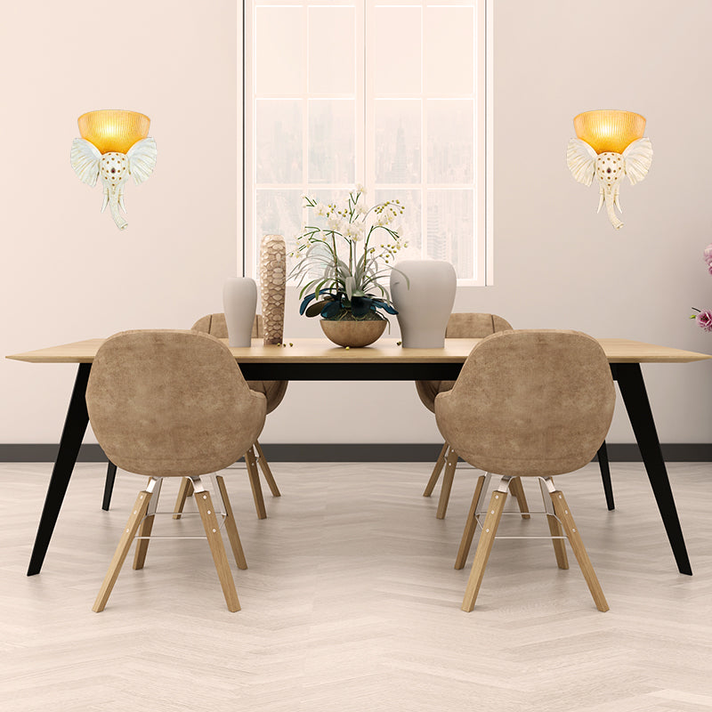 Vivolux | Kolonial Bowl Wandmontage Verlichting Amber Glas 1 Kops Wandlamp met Wit/Gouden Olifantsneus naar Links/Rechts