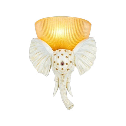 Vivolux | Kolonial Bowl Wandmontage Verlichting Amber Glas 1 Kops Wandlamp met Wit/Gouden Olifantsneus naar Links/Rechts