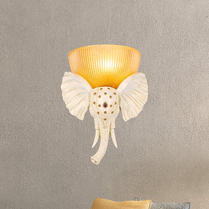 Vivolux | Kolonial Bowl Wandmontage Verlichting Amber Glas 1 Kops Wandlamp met Wit/Gouden Olifantsneus naar Links/Rechts