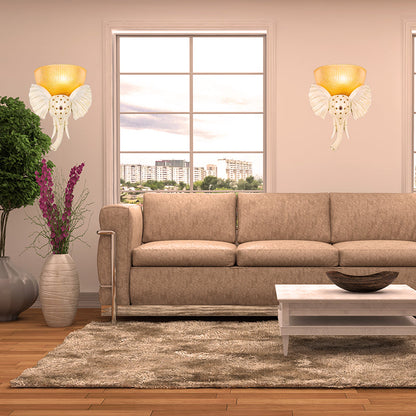 Vivolux | Kolonial Bowl Wandmontage Verlichting Amber Glas 1 Kops Wandlamp met Wit/Gouden Olifantsneus naar Links/Rechts