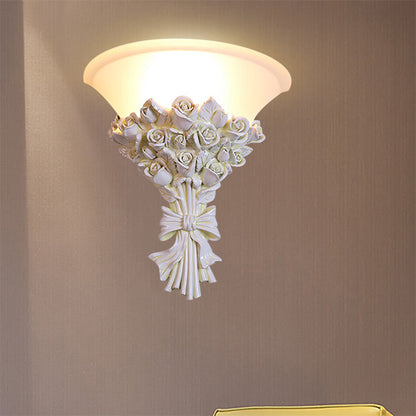 Vivolux | Cone Wandverlichting Colonialist Witte Glas 1 Hoofd Wandlamp met Bloemharsdecoratie voor Woonkamer