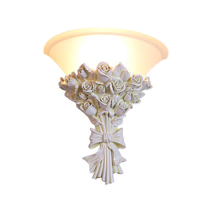 Vivolux | Cone Wandverlichting Colonialist Witte Glas 1 Hoofd Wandlamp met Bloemharsdecoratie voor Woonkamer