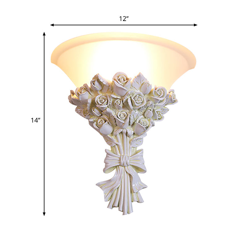 Vivolux | Cone Wandverlichting Colonialist Witte Glas 1 Hoofd Wandlamp met Bloemharsdecoratie voor Woonkamer