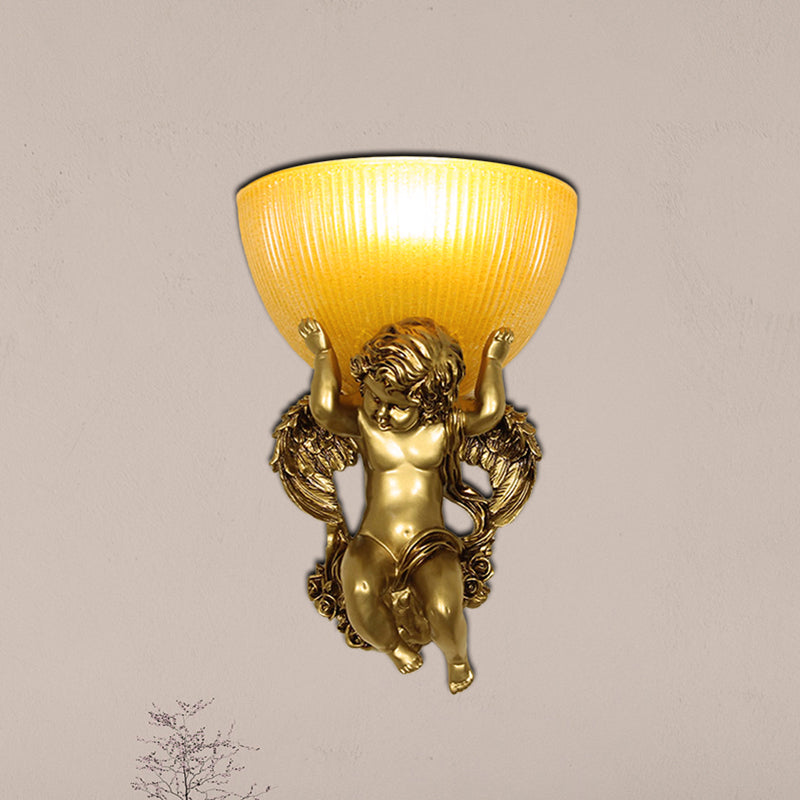 Vivolux | Angel Wandleuchte Colony Metall 1 Kopf Weiß/Gold Wandlampenarmatur mit Kuppel Amber Glas Schirm, Links/Rechts