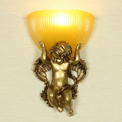 Vivolux | Angel Wandleuchte Colony Metall 1 Kopf Weiß/Gold Wandlampenarmatur mit Kuppel Amber Glas Schirm, Links/Rechts