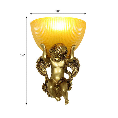 Vivolux | Angel Wandleuchte Colony Metall 1 Kopf Weiß/Gold Wandlampenarmatur mit Kuppel Amber Glas Schirm, Links/Rechts