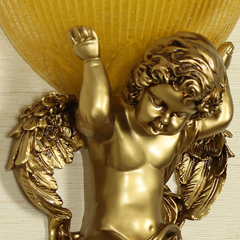 Vivolux | Angel Wandleuchte Colony Metall 1 Kopf Weiß/Gold Wandlampenarmatur mit Kuppel Amber Glas Schirm, Links/Rechts