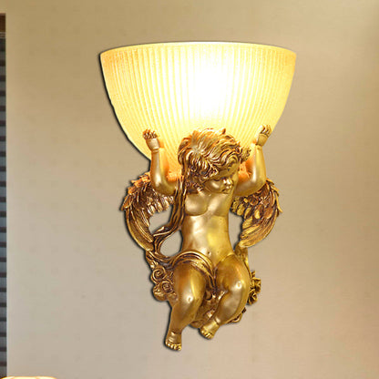 Vivolux | Angel Wandleuchte Colony Metall 1 Kopf Weiß/Gold Wandlampenarmatur mit Kuppel Amber Glas Schirm, Links/Rechts