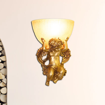 Vivolux | Angel Wandleuchte Colony Metall 1 Kopf Weiß/Gold Wandlampenarmatur mit Kuppel Amber Glas Schirm, Links/Rechts