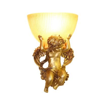 Vivolux | Angel Wandleuchte Colony Metall 1 Kopf Weiß/Gold Wandlampenarmatur mit Kuppel Amber Glas Schirm, Links/Rechts