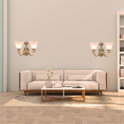 Vivolux | 1/2 Bulbs Trumpet Wandleuchte Tradition Opalglas Wandbeleuchtung mit gebogenem Arm aus Messing