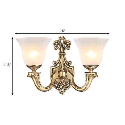 Vivolux | 1/2 Bulbs Trumpet Wandleuchte Tradition Opalglas Wandbeleuchtung mit gebogenem Arm aus Messing