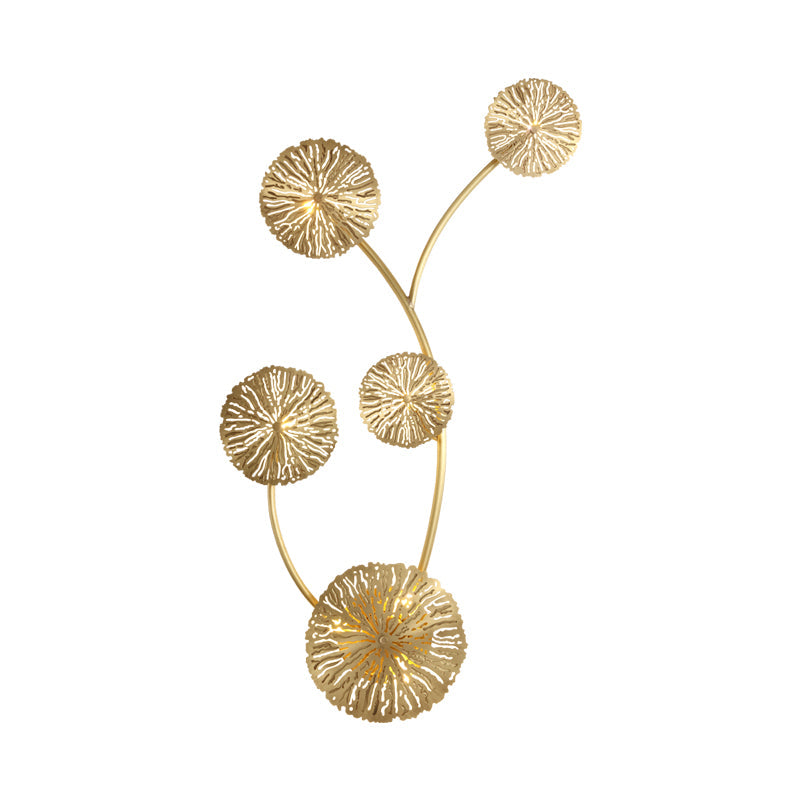 Vivolux | 3/6/7 Köpfe Messing Wandmontage Lampe Asiatischer Stil Gold-Finish Geätztes Lotusblatt Wandlicht Wandleuchte