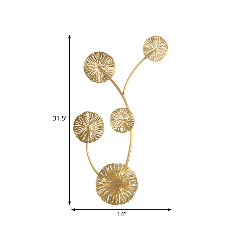 Vivolux | 3/6/7 Köpfe Messing Wandmontage Lampe Asiatischer Stil Gold-Finish Geätztes Lotusblatt Wandlicht Wandleuchte