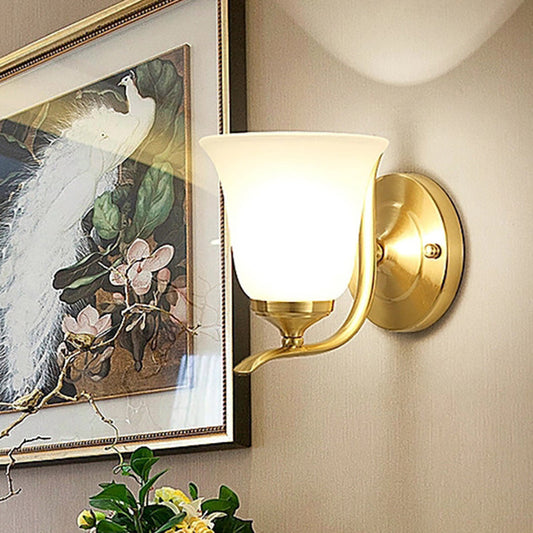 Vivolux | Frosted Glass Bell Wandmontage Verlichting Vintage Stijl 1 Licht Woonkamer Wandlamp in Goud