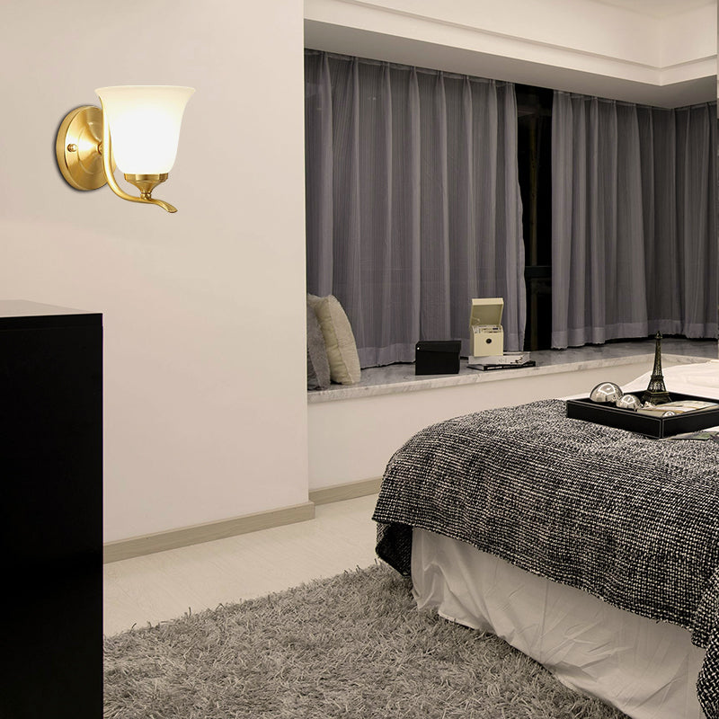 Vivolux | Frosted Glass Bell Wandmontage Verlichting Vintage Stijl 1 Licht Woonkamer Wandlamp in Goud