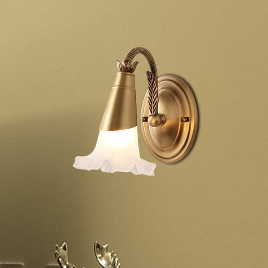 Vivolux | Traditioneller Stil Blumenwandlampe 1/2-Licht mattiertes Glaskerzenhalter in Gold für Badezimmer
