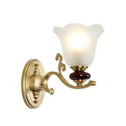 Vivolux | 1/2-Bulb Sconces Licht Fixture mit Petal Shade Frosted Glass Traditionell Stilvoll Schlafzimmer Wandmontierte Licht in Gold