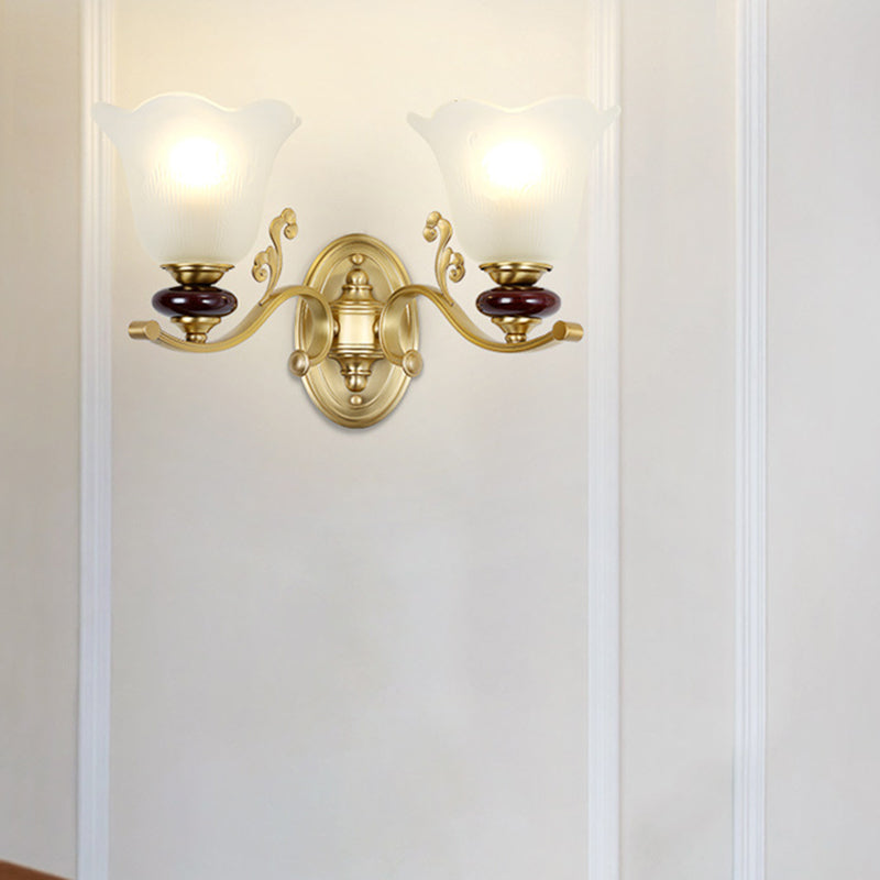 Vivolux | 1/2-Bulb Sconces Licht Fixture mit Petal Shade Frosted Glass Traditionell Stilvoll Schlafzimmer Wandmontierte Licht in Gold
