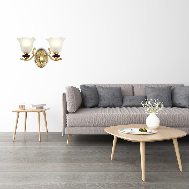 Vivolux | 1/2-Bulb Sconces Licht Fixture mit Petal Shade Frosted Glass Traditionell Stilvoll Schlafzimmer Wandmontierte Licht in Gold