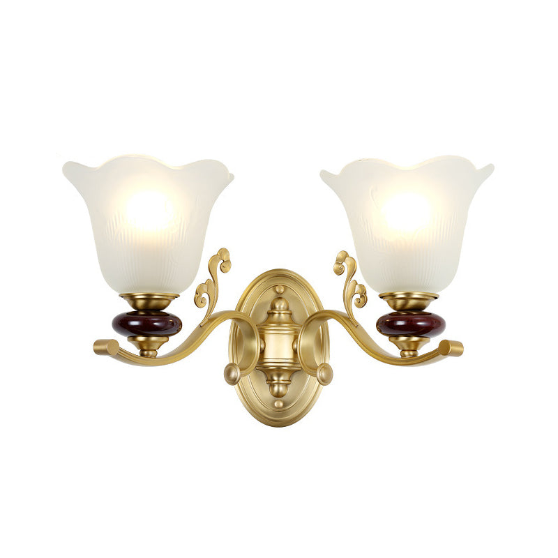 Vivolux | 1/2-Bulb Sconces Licht Fixture mit Petal Shade Frosted Glass Traditionell Stilvoll Schlafzimmer Wandmontierte Licht in Gold