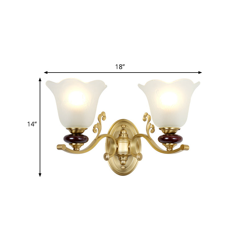 Vivolux | 1/2-Bulb Sconces Licht Fixture mit Petal Shade Frosted Glass Traditionell Stilvoll Schlafzimmer Wandmontierte Licht in Gold