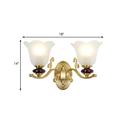Vivolux | 1/2-Bulb Sconces Licht Fixture mit Petal Shade Frosted Glass Traditionell Stilvoll Schlafzimmer Wandmontierte Licht in Gold