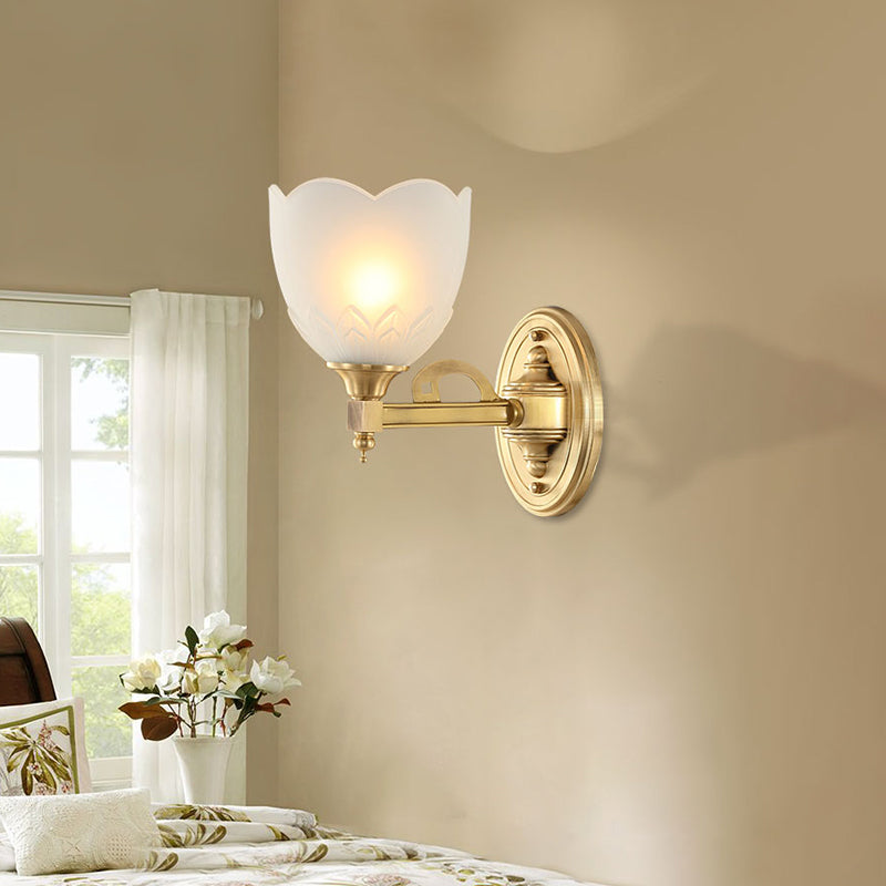 Vivolux | Bell Shade Corridor Wandmontage Licht Traditionele Stijl Frosted Glas 1/2-Licht Gouden Afwerking Wandlamp