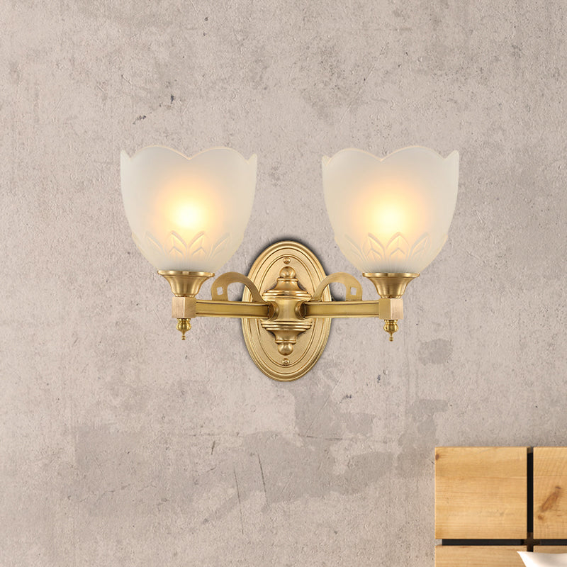 Vivolux | Bell Shade Corridor Wandmontage Licht Traditionele Stijl Frosted Glas 1/2-Licht Gouden Afwerking Wandlamp