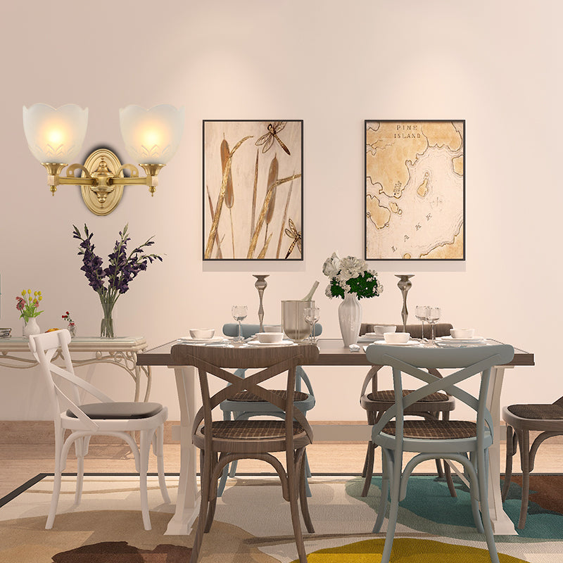 Vivolux | Bell Shade Corridor Wandmontage Licht Traditionele Stijl Frosted Glas 1/2-Licht Gouden Afwerking Wandlamp