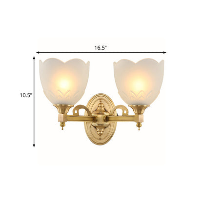 Vivolux | Bell Shade Corridor Wandmontage Licht Traditionele Stijl Frosted Glas 1/2-Licht Gouden Afwerking Wandlamp