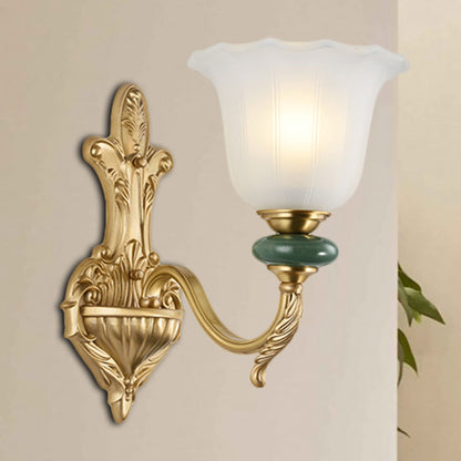 Vivolux | 1/2-Head Bell Wandlamp Vintage Stijl Opal Glass Wandmontage Lamp met Gouden Gebogen Arm voor Bedzijde