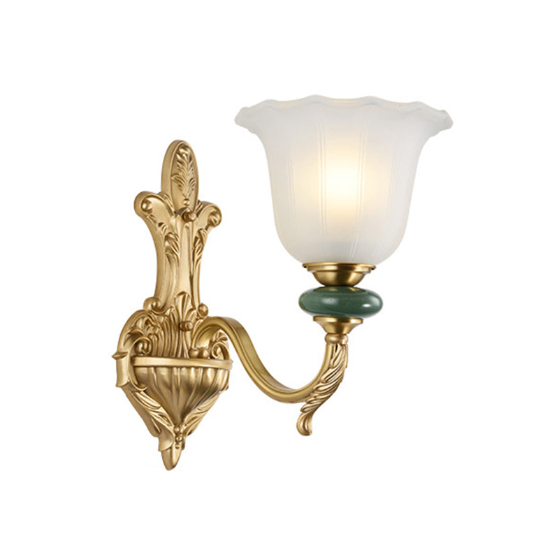 Vivolux | 1/2-Head Bell Wandlamp Vintage Stijl Opal Glass Wandmontage Lamp met Gouden Gebogen Arm voor Bedzijde