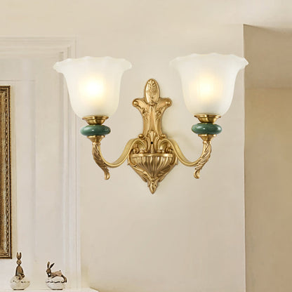 Vivolux | 1/2-Head Bell Wandlamp Vintage Stijl Opal Glass Wandmontage Lamp met Gouden Gebogen Arm voor Bedzijde