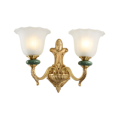 Vivolux | 1/2-Head Bell Wandlamp Vintage Stijl Opal Glass Wandmontage Lamp met Gouden Gebogen Arm voor Bedzijde