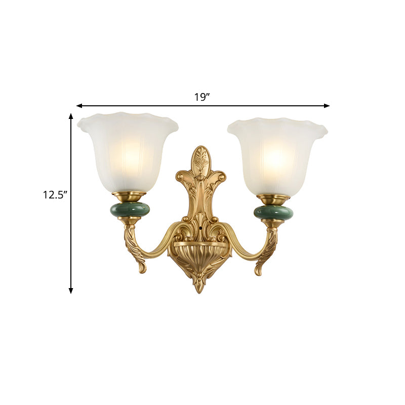 Vivolux | 1/2-Head Bell Wandlamp Vintage Stijl Opal Glass Wandmontage Lamp met Gouden Gebogen Arm voor Bedzijde