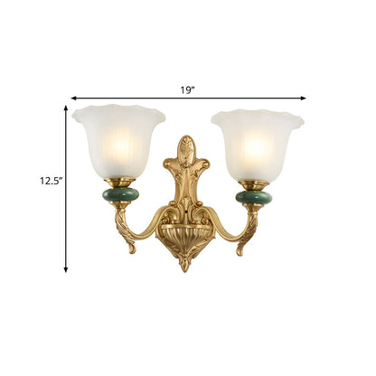 Vivolux | 1/2-Head Bell Wandlamp Vintage Stijl Opal Glass Wandmontage Lamp met Gouden Gebogen Arm voor Bedzijde