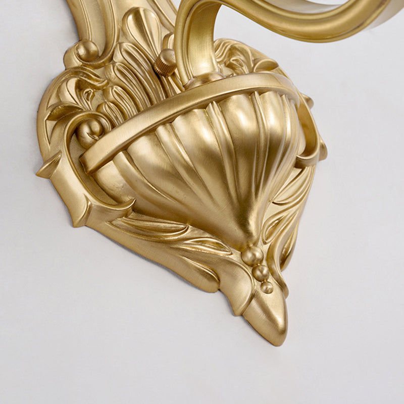 Vivolux | 1/2-Head Bell Wandlamp Vintage Stijl Opal Glass Wandmontage Lamp met Gouden Gebogen Arm voor Bedzijde