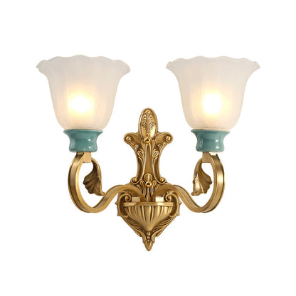 Vivolux | Petal Shade Schlafzimmer Wandmontage Lampe Vintage Stylisch Mattiertes Glas 1/2-Glühbirne Gold Finish Wandlicht