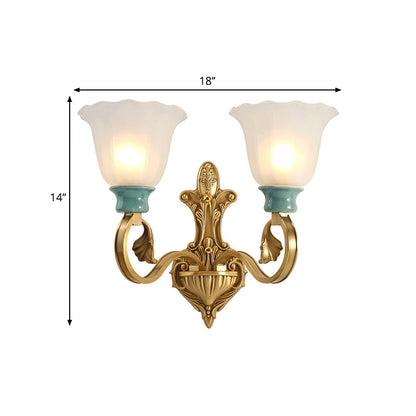 Vivolux | Petal Shade Schlafzimmer Wandmontage Lampe Vintage Stylisch Mattiertes Glas 1/2-Glühbirne Gold Finish Wandlicht