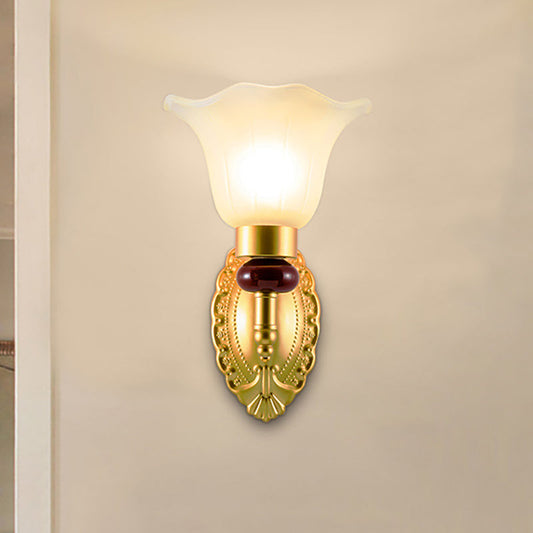 Vivolux | 1/2-Head Wandlamp met Bloemblad Schaduw Opal Glas Vintage Stijl Slaapkamer Wandlamp in Goud