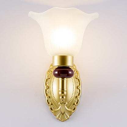 Vivolux | 1/2-Head Wandlamp met Bloemblad Schaduw Opal Glas Vintage Stijl Slaapkamer Wandlamp in Goud