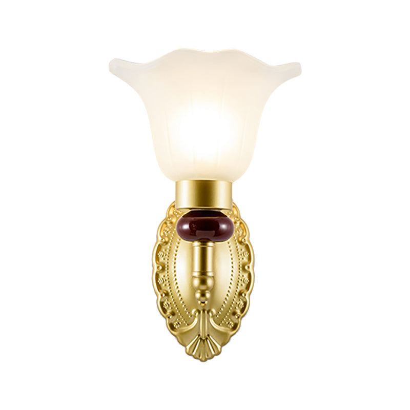 Vivolux | 1/2-Head Wandlamp met Bloemblad Schaduw Opal Glas Vintage Stijl Slaapkamer Wandlamp in Goud
