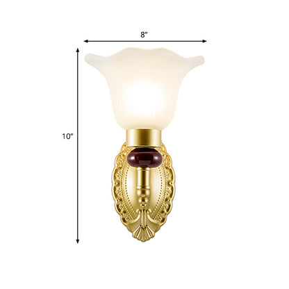 Vivolux | 1/2-Head Wandlamp met Bloemblad Schaduw Opal Glas Vintage Stijl Slaapkamer Wandlamp in Goud