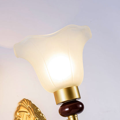 Vivolux | 1/2-Head Wandlamp met Bloemblad Schaduw Opal Glas Vintage Stijl Slaapkamer Wandlamp in Goud